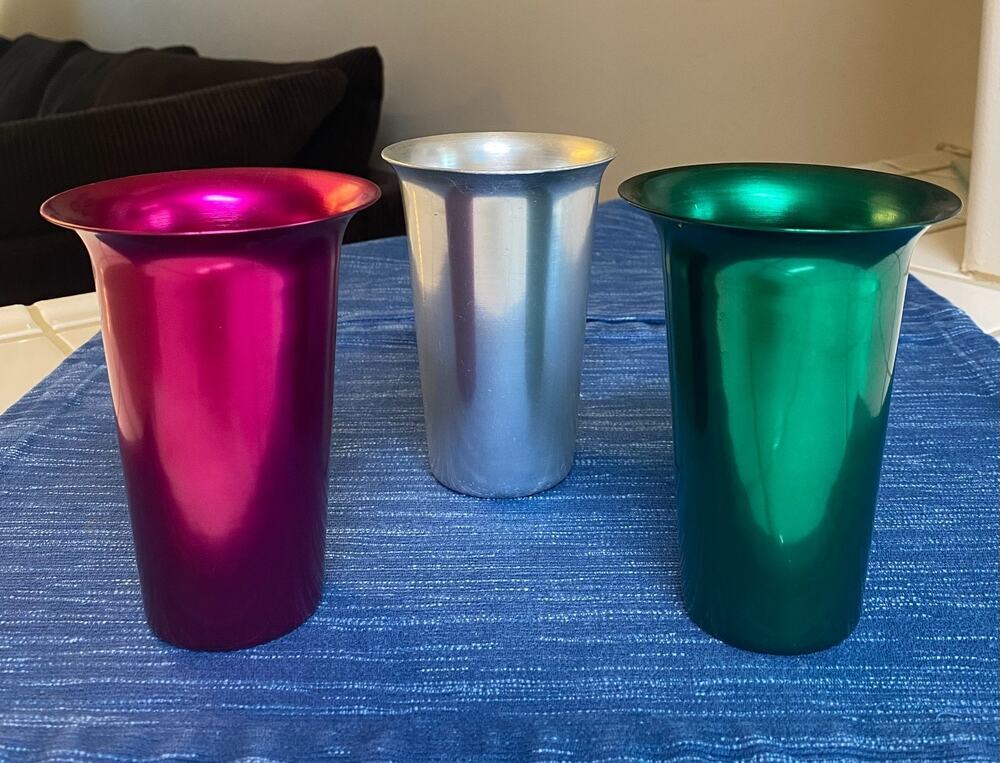 Set of 3 Colorful Aluminum Tumblers 5" Drinking Cup Lot Preowned 87B